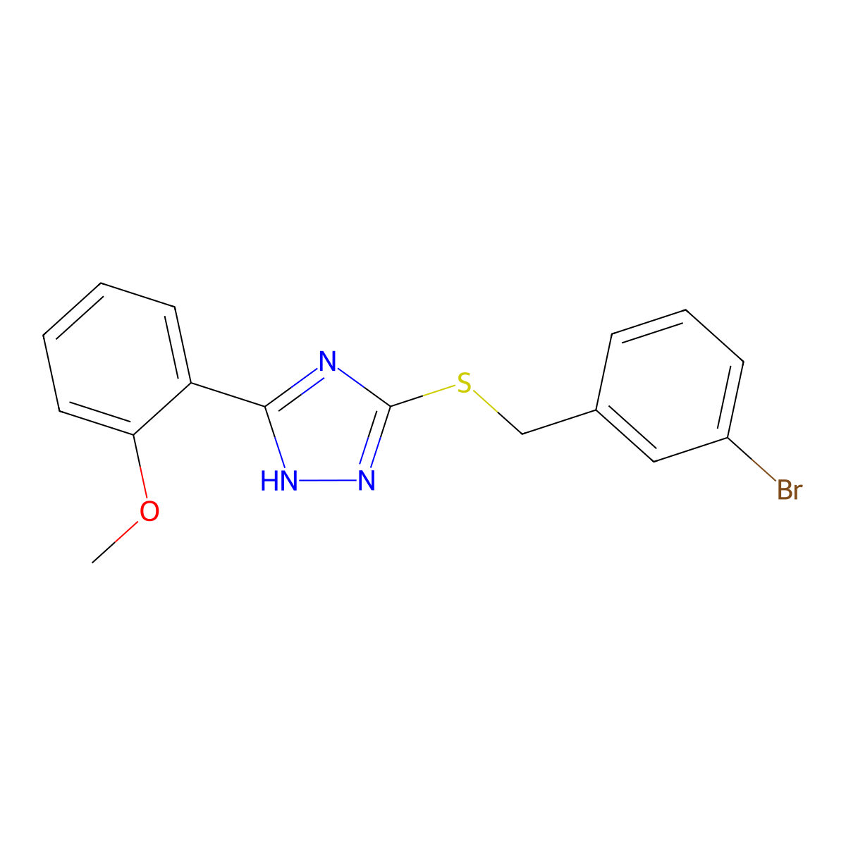3-[(3-bromophenyl)methylsulfanyl]-5-(2-methoxyphenyl)-1H-1,2,4-triazole molecular structure, CAS 634167-51-4