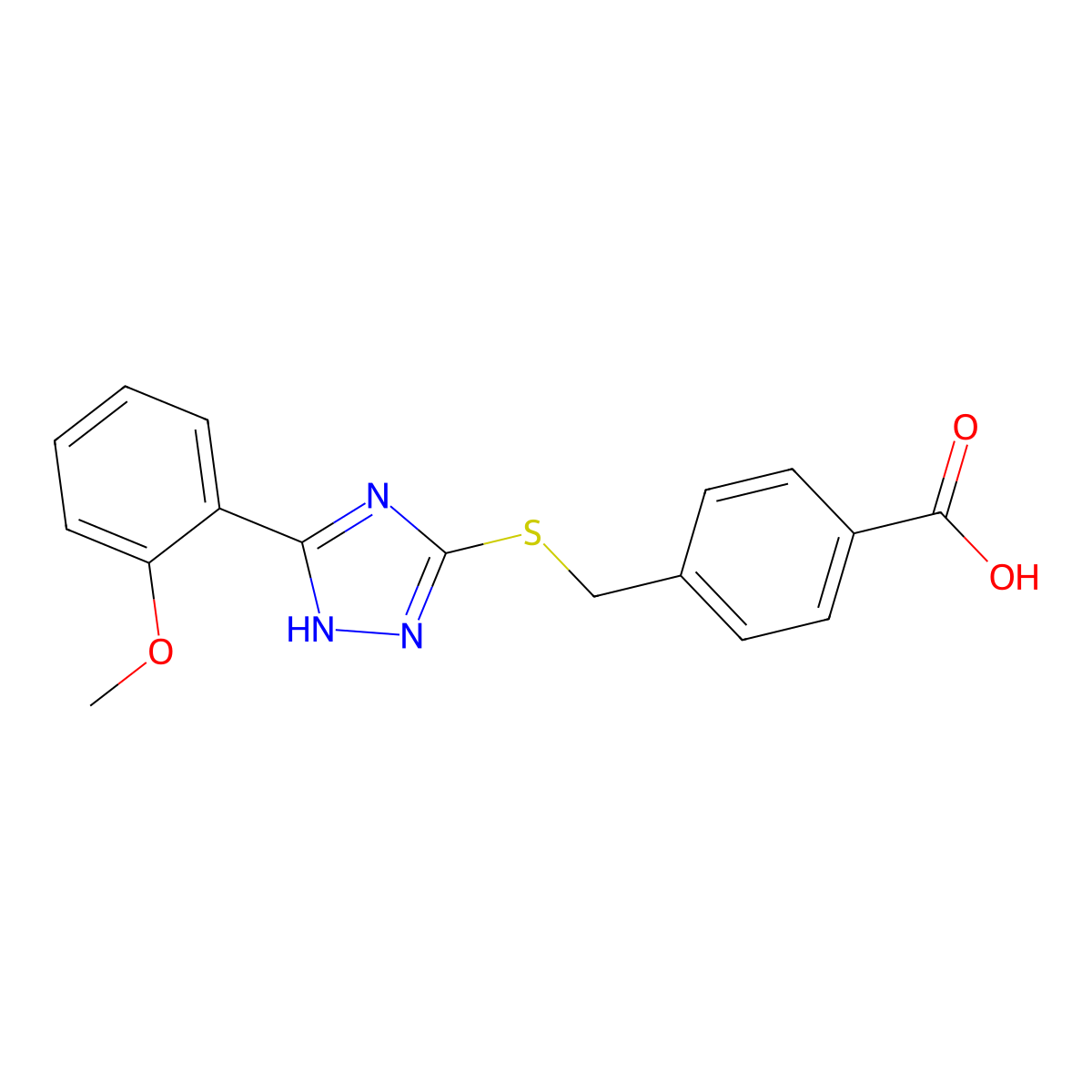 4-[[5-(2-methoxyphenyl)-1H-1,2,4-triazol-3-yl]sulfanylmethyl]benzoic acid molecular structure, CAS 634167-54-7