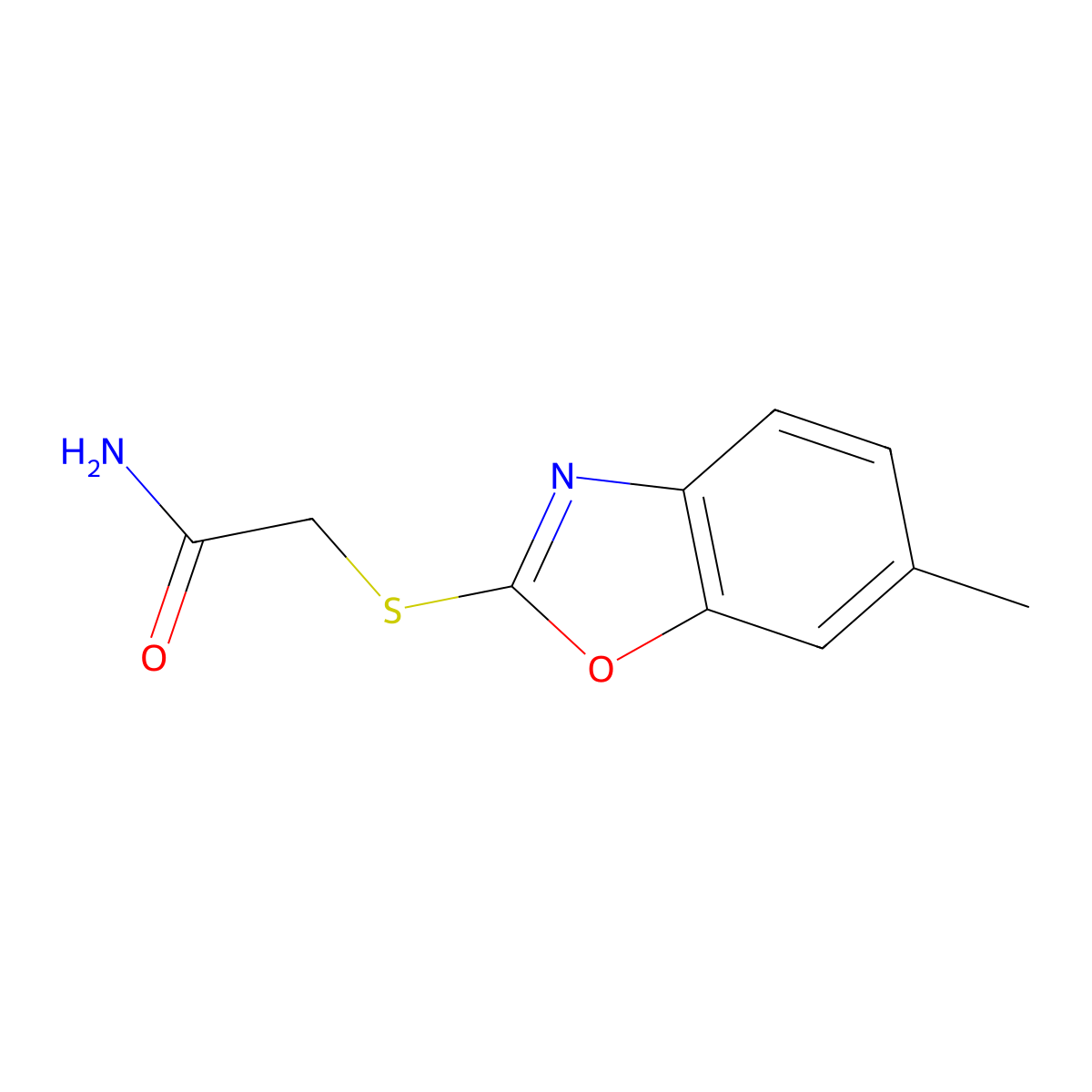 2-[(6-Methyl-1,3-benzoxazol-2-yl)sulfanyl]acetamide molecular structure, CAS 634167-87-6