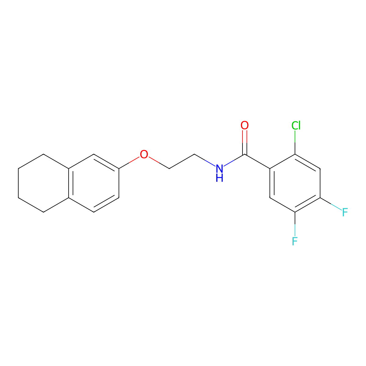 2-chloro-4,5-difluoro-N-[2-(5,6,7,8-tetrahydronaphthalen-2-yloxy)ethyl]benzamide molecular structure, CAS 634168-44-8