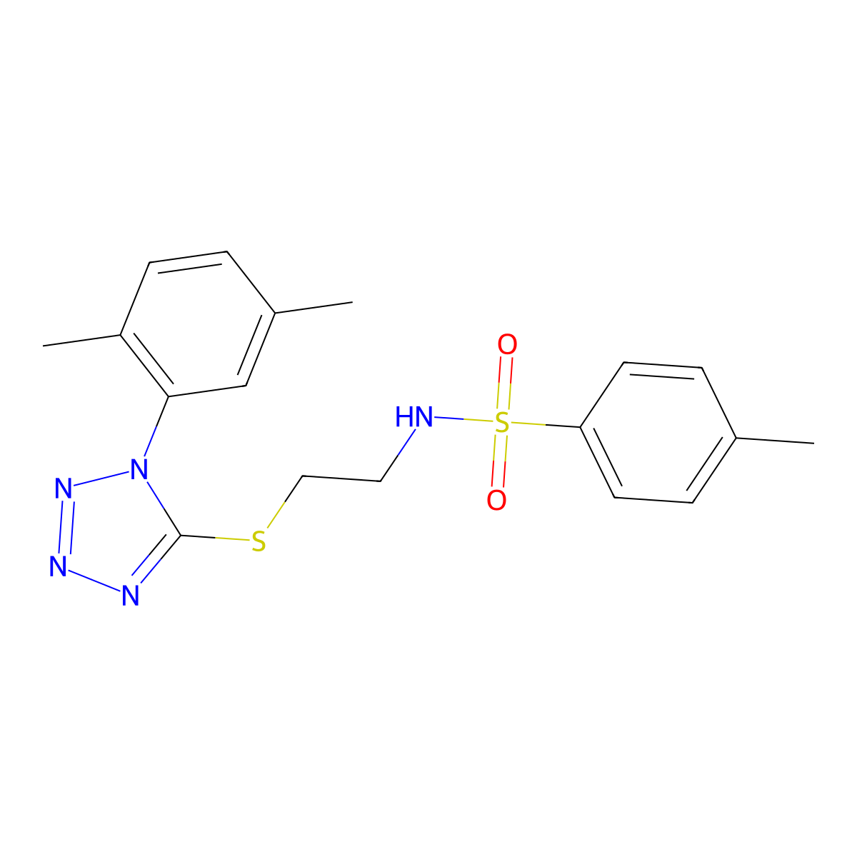 N-[2-[1-(2,5-dimethylphenyl)tetrazol-5-yl]sulfanylethyl]-4-methylbenzenesulfonamide molecular structure, CAS 634168-69-7
