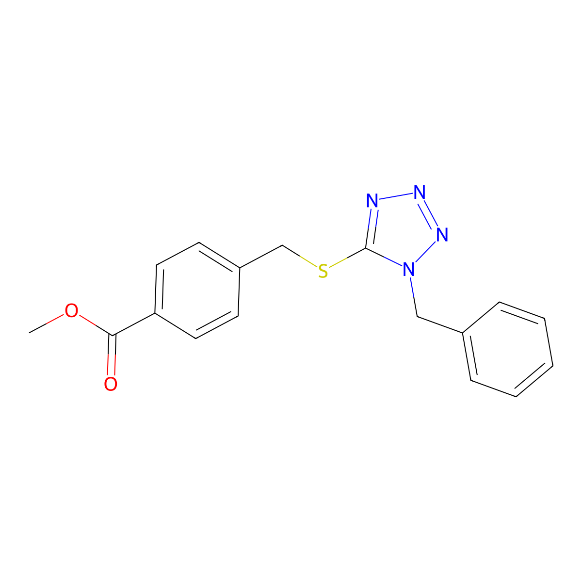 methyl 4-{[(1-benzyl-1H-tetrazol-5-yl)thio]methyl}benzoate molecular structure, CAS 634168-73-3