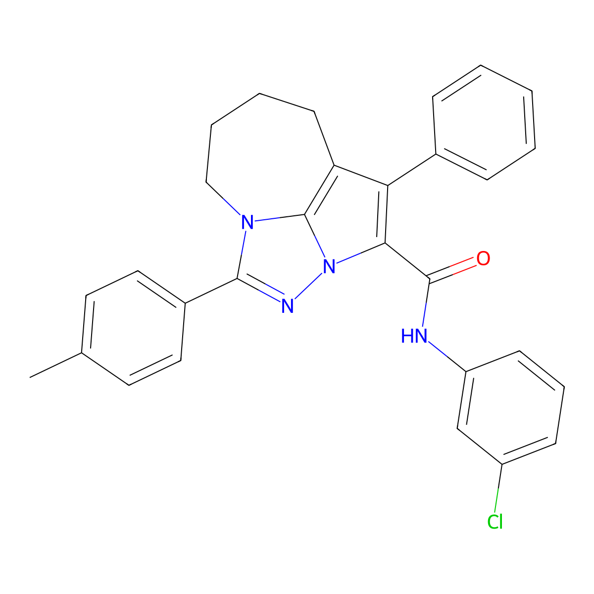N-(3-chlorophenyl)-1-(4-methylphenyl)-4-phenyl-5,6,7,8-tetrahydro-2,2a,8a-triazacyclopenta[cd]azulene-3-carboxamide molecular structure, CAS 634168-74-4