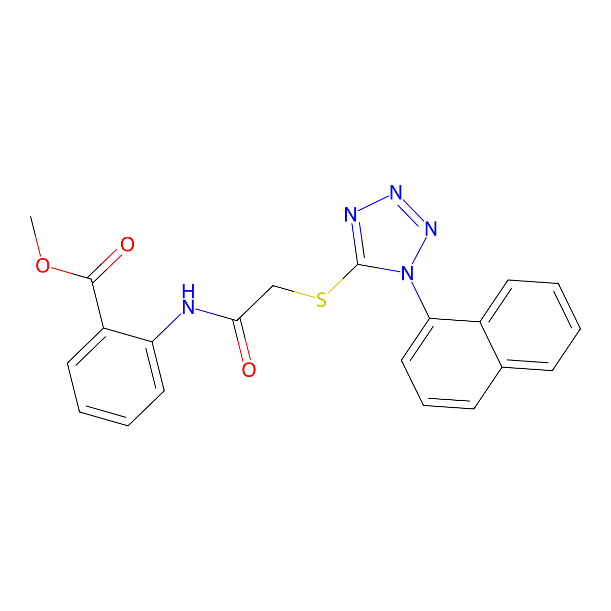 Methyl 2-[[2-(1-naphthalen-1-yltetrazol-5-yl)sulfanylacetyl]amino]benzoate molecular structure, CAS 634168-75-5