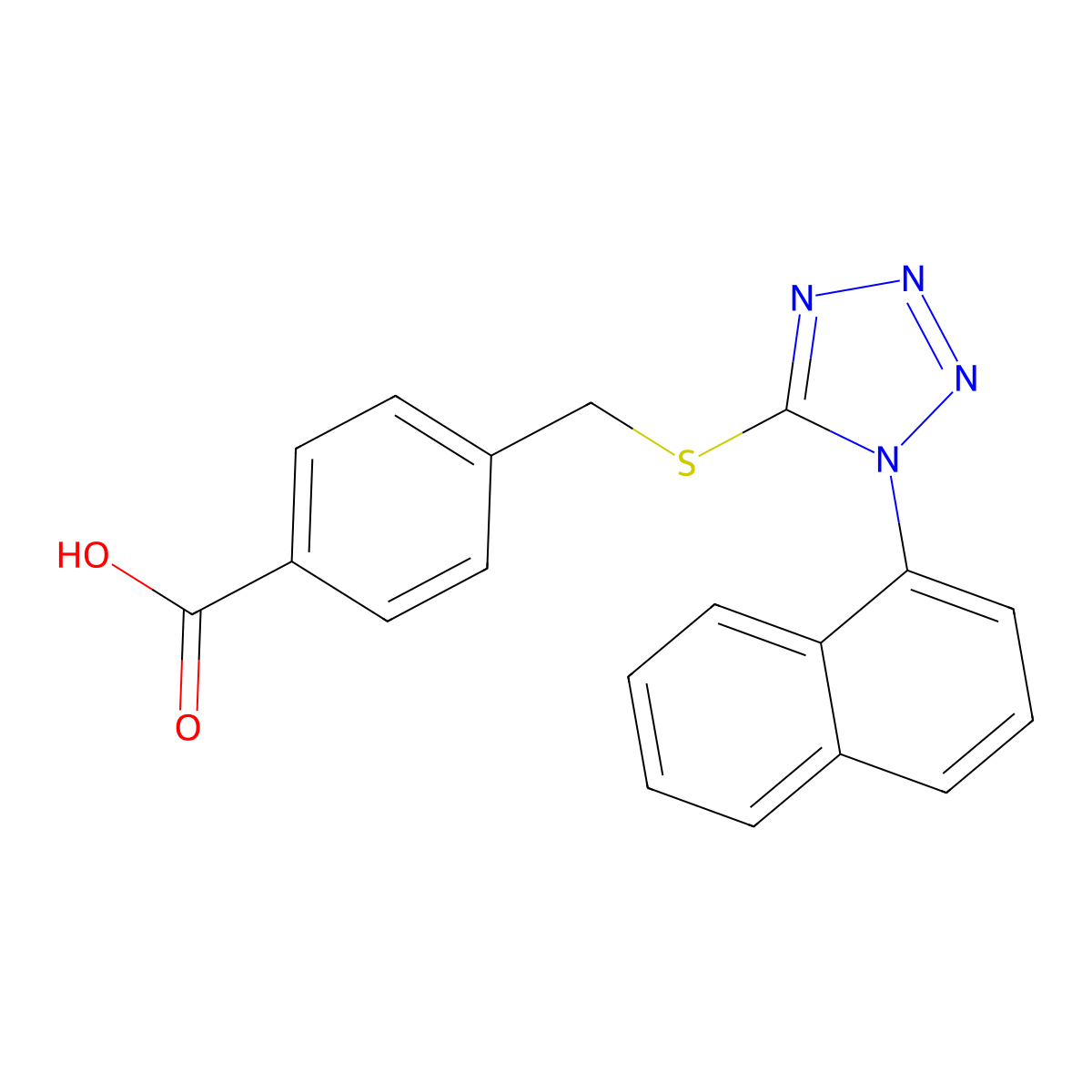 4-[(1-Naphthalen-1-yltetrazol-5-yl)sulfanylmethyl]benzoic acid molecular structure, CAS 634168-78-8