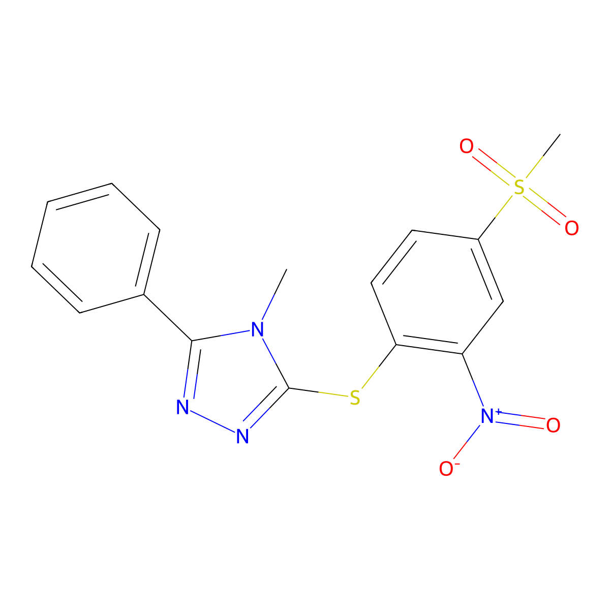 4-methyl-3-{[4-(methylsulfonyl)-2-nitrophenyl]sulfanyl}-5-phenyl-4H-1,2,4-triazole molecular structure, CAS 634168-81-3