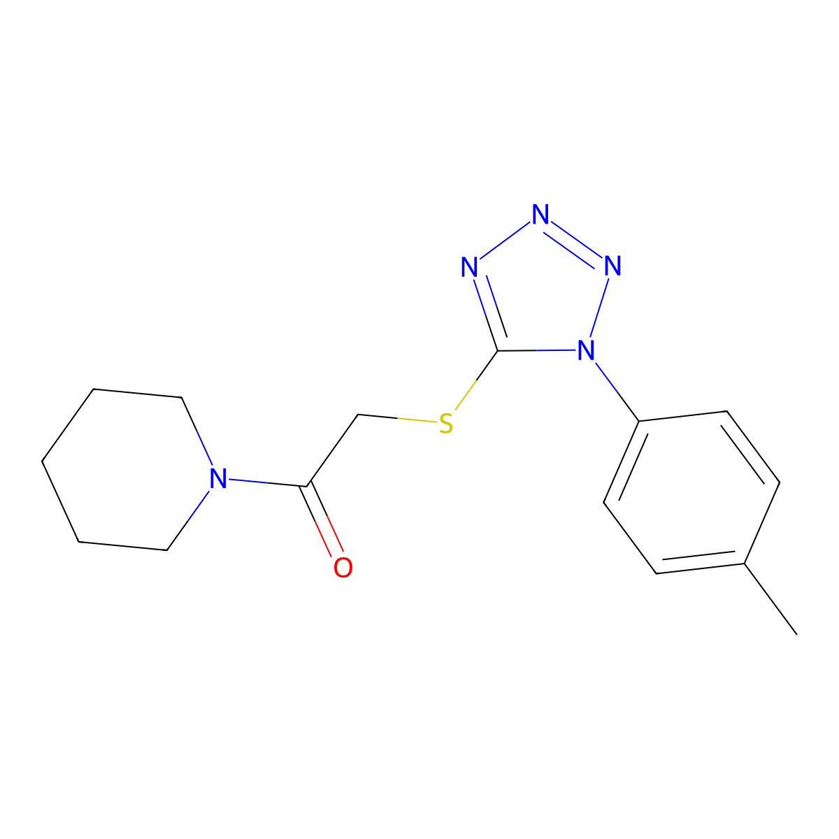 2-[1-(4-Methylphenyl)tetrazol-5-yl]sulfanyl-1-piperidin-1-ylethanone molecular structure, CAS 634168-88-0