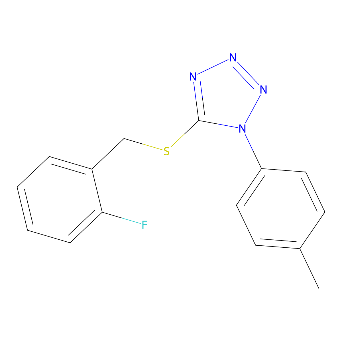 5-[(2-Fluorophenyl)methylsulfanyl]-1-(4-methylphenyl)tetrazole molecular structure, CAS 634168-91-5