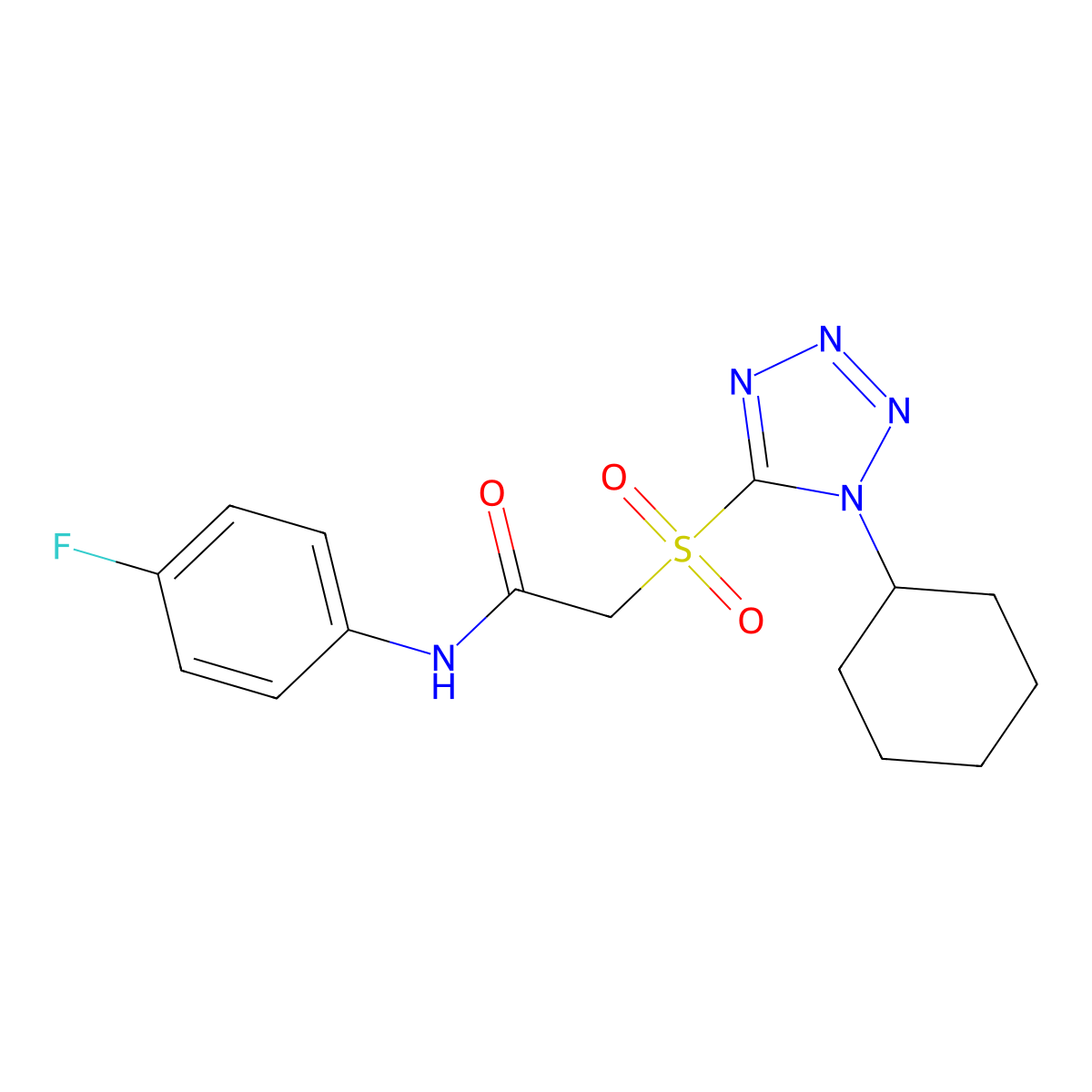 2-(1-cyclohexyltetrazol-5-yl)sulfonyl-N-(4-fluorophenyl)acetamide molecular structure, CAS 634169-00-9