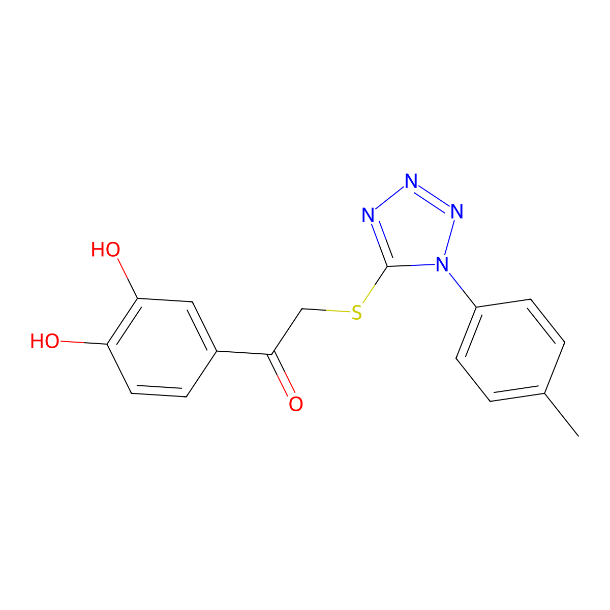 1-(3,4-Dihydroxyphenyl)-2-[1-(4-methylphenyl)tetrazol-5-yl]sulfanylethanone molecular structure, CAS 634169-12-3