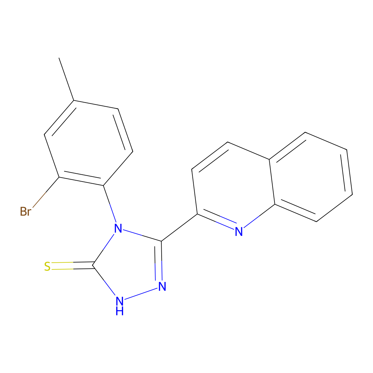 4-(2-bromo-4-methylphenyl)-3-quinolin-2-yl-1H-1,2,4-triazole-5-thione molecular structure, CAS 634169-28-1