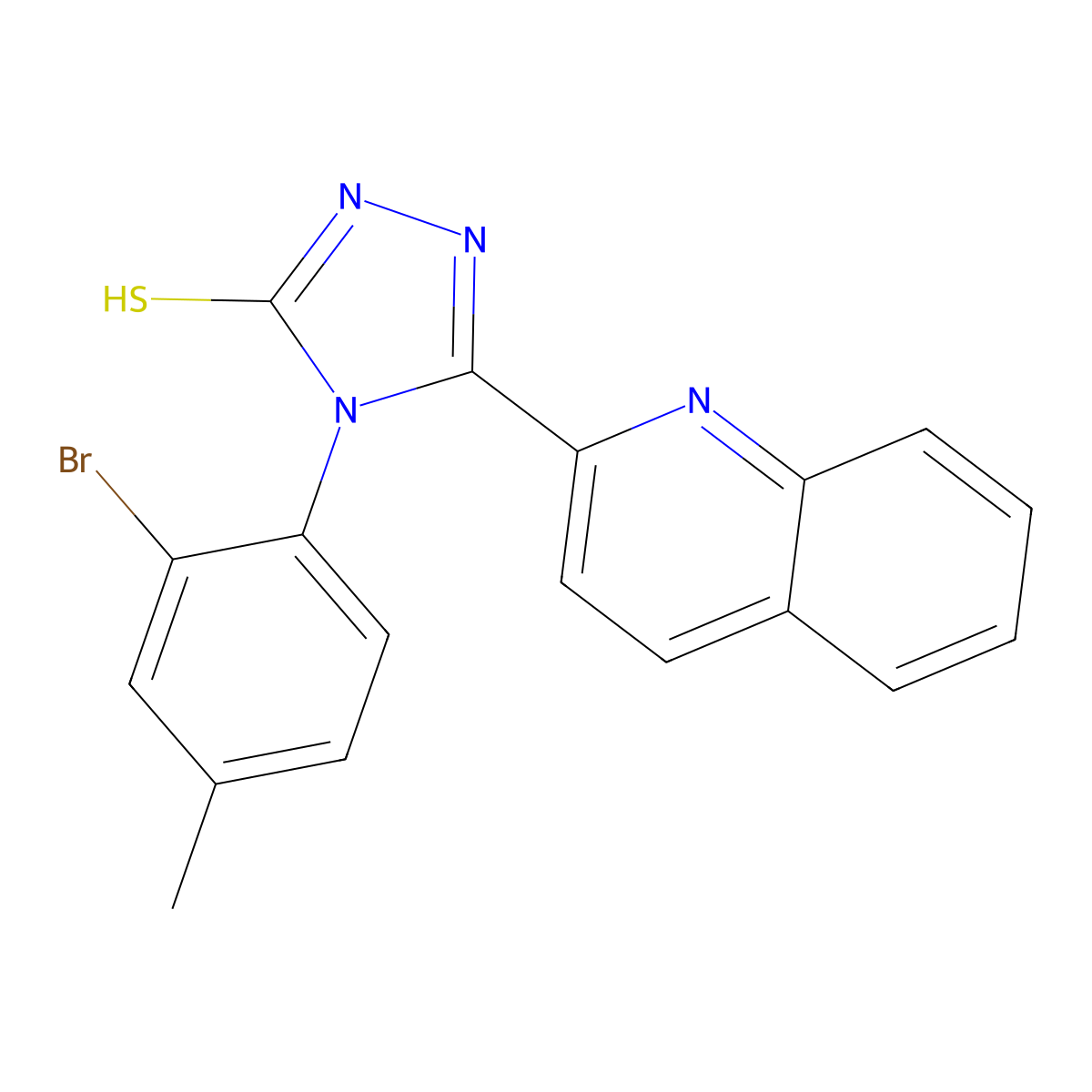 4-(2-bromo-4-methylphenyl)-3-quinolin-2-yl-1H-1,2,4-triazole-5-thione molecular structure, CAS 634169-28-1