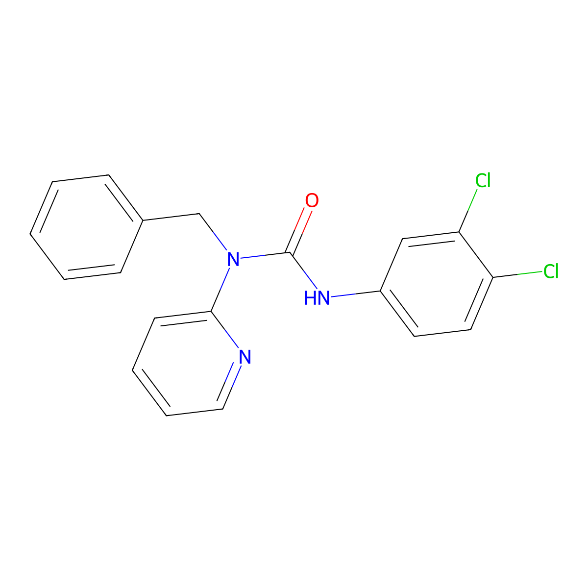 1-Benzyl-3-(3,4-dichlorophenyl)-1-pyridin-2-ylurea molecular structure, CAS 634170-24-4