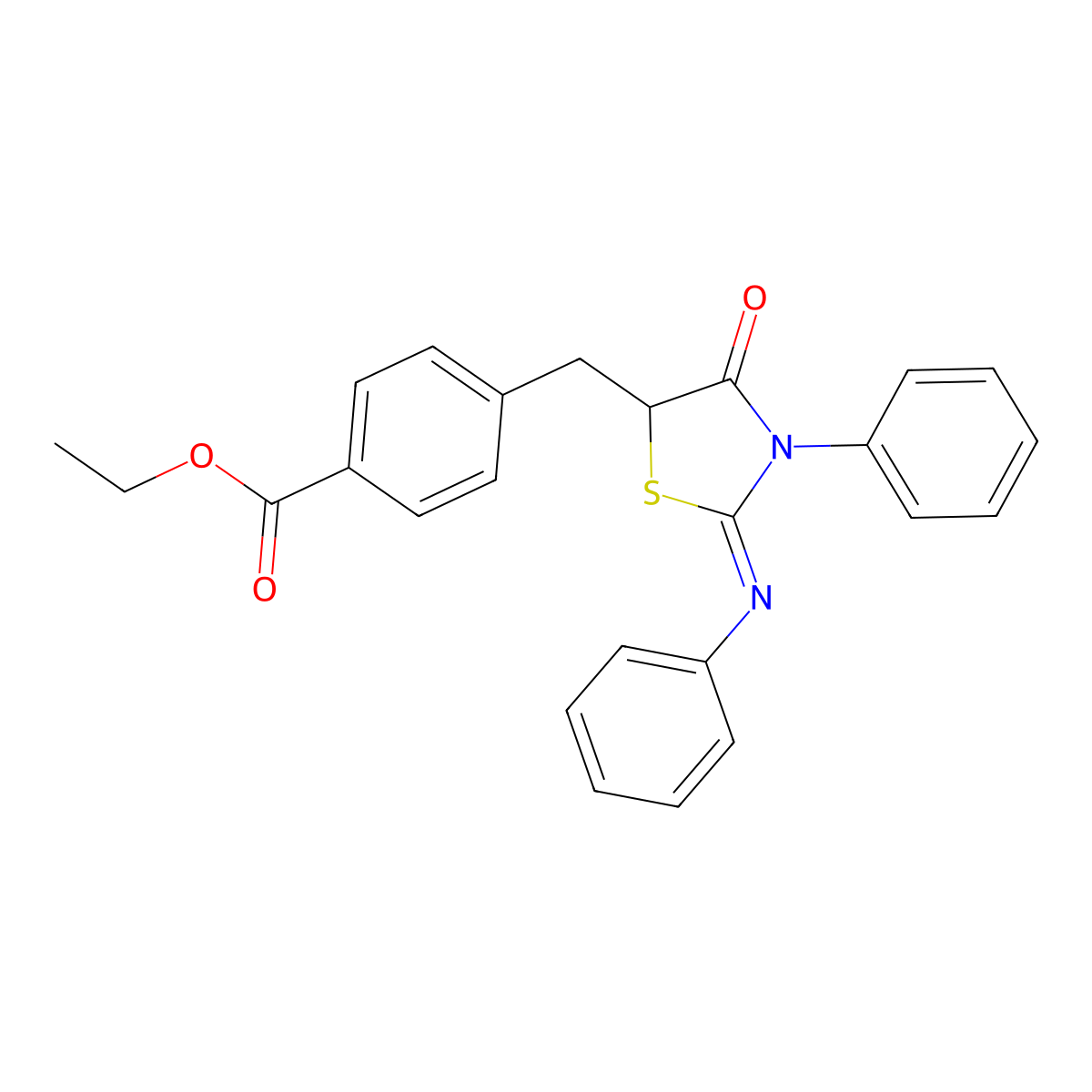 (Z)-ethyl 4-((4-oxo-3-phenyl-2-(phenylimino)thiazolidin-5-yl)methyl)benzoate molecular structure, CAS 634170-50-6