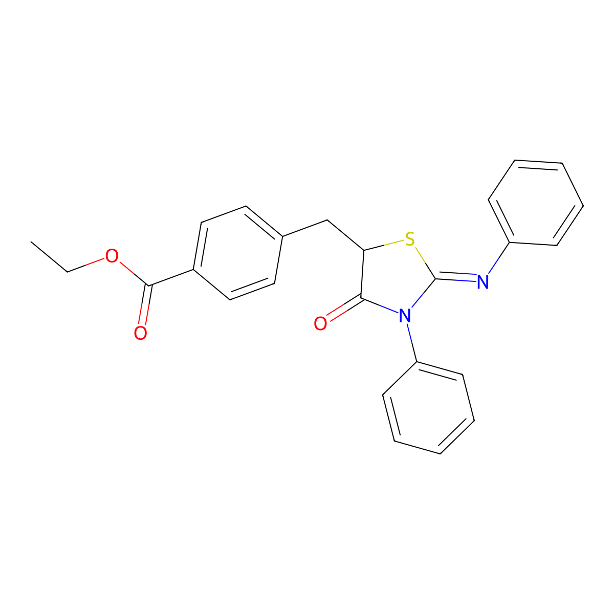 (Z)-ethyl 4-((4-oxo-3-phenyl-2-(phenylimino)thiazolidin-5-yl)methyl)benzoate molecular structure, CAS 634170-50-6