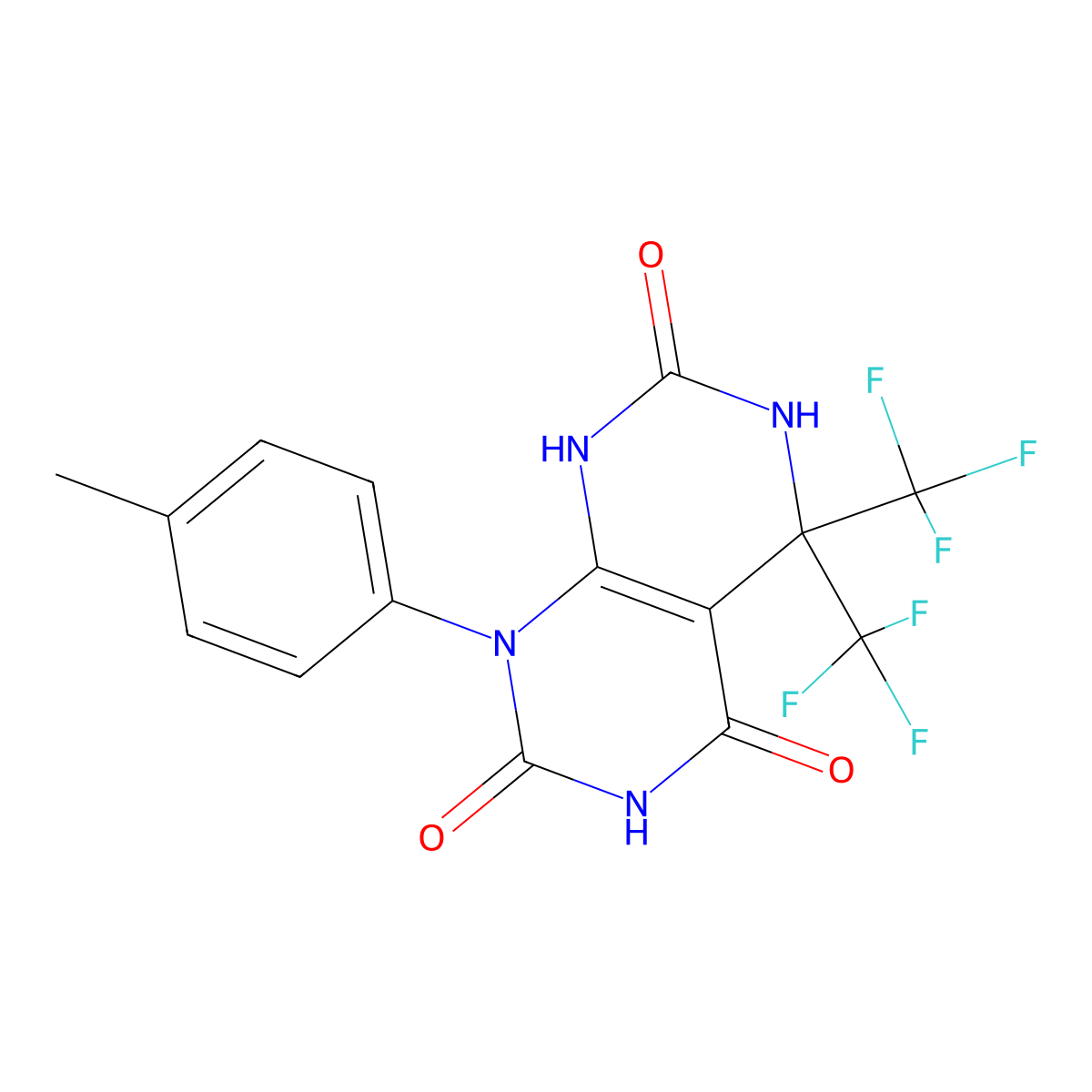 1-(4-Methylphenyl)-5,5-bis(trifluoromethyl)-6,8-dihydropyrimido[4,5-d]pyrimidine-2,4,7-trione molecular structure, CAS 634171-02-1