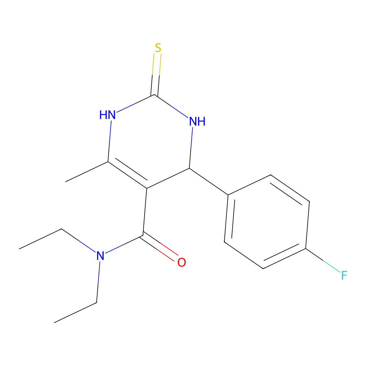 N,N-diethyl-4-(4-fluorophenyl)-6-methyl-2-sulfanylidene-3,4-dihydro-1H-pyrimidine-5-carboxamide molecular structure, CAS 634171-56-5