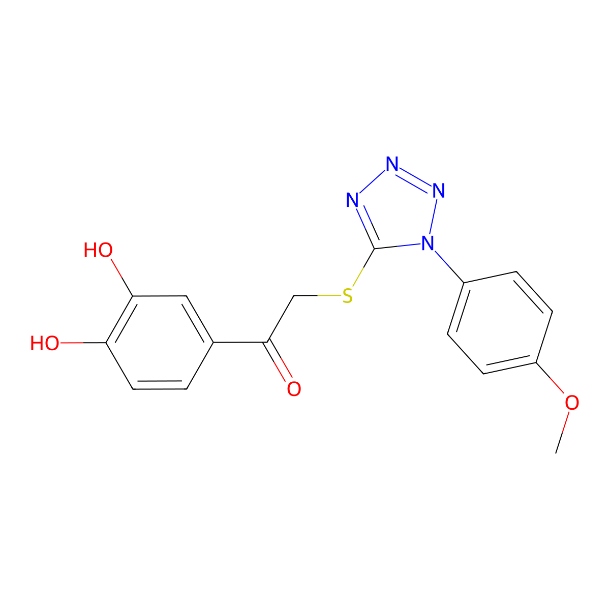 1-(3,4-Dihydroxyphenyl)-2-[1-(4-methoxyphenyl)tetrazol-5-yl]sulfanylethanone molecular structure, CAS 634171-82-7