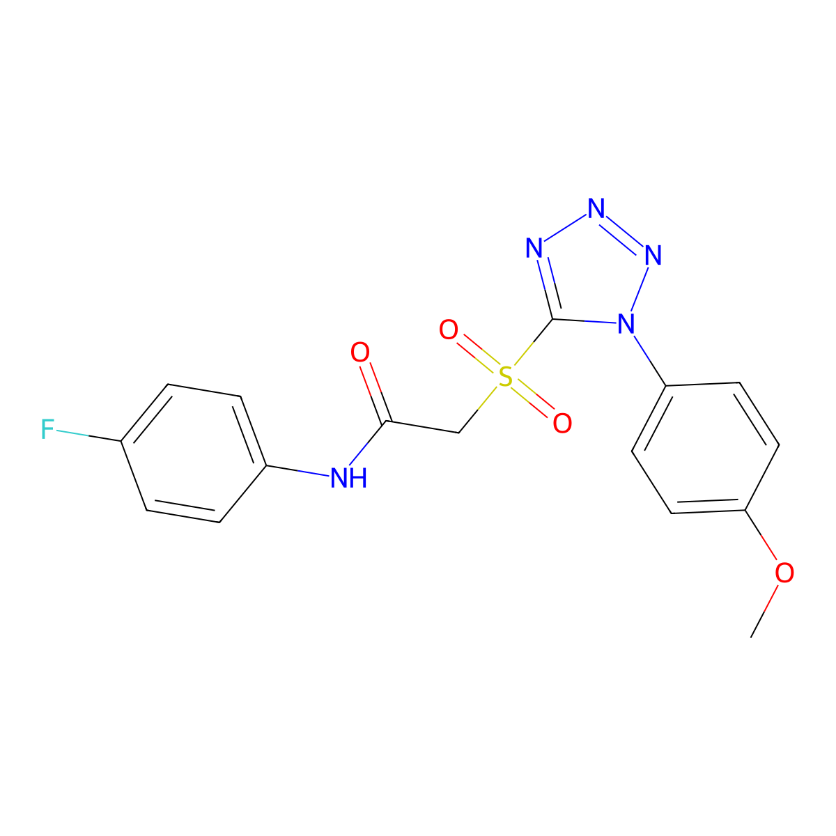 N-(4-fluorophenyl)-2-[1-(4-methoxyphenyl)tetrazol-5-yl]sulfonylacetamide molecular structure, CAS 634171-88-3