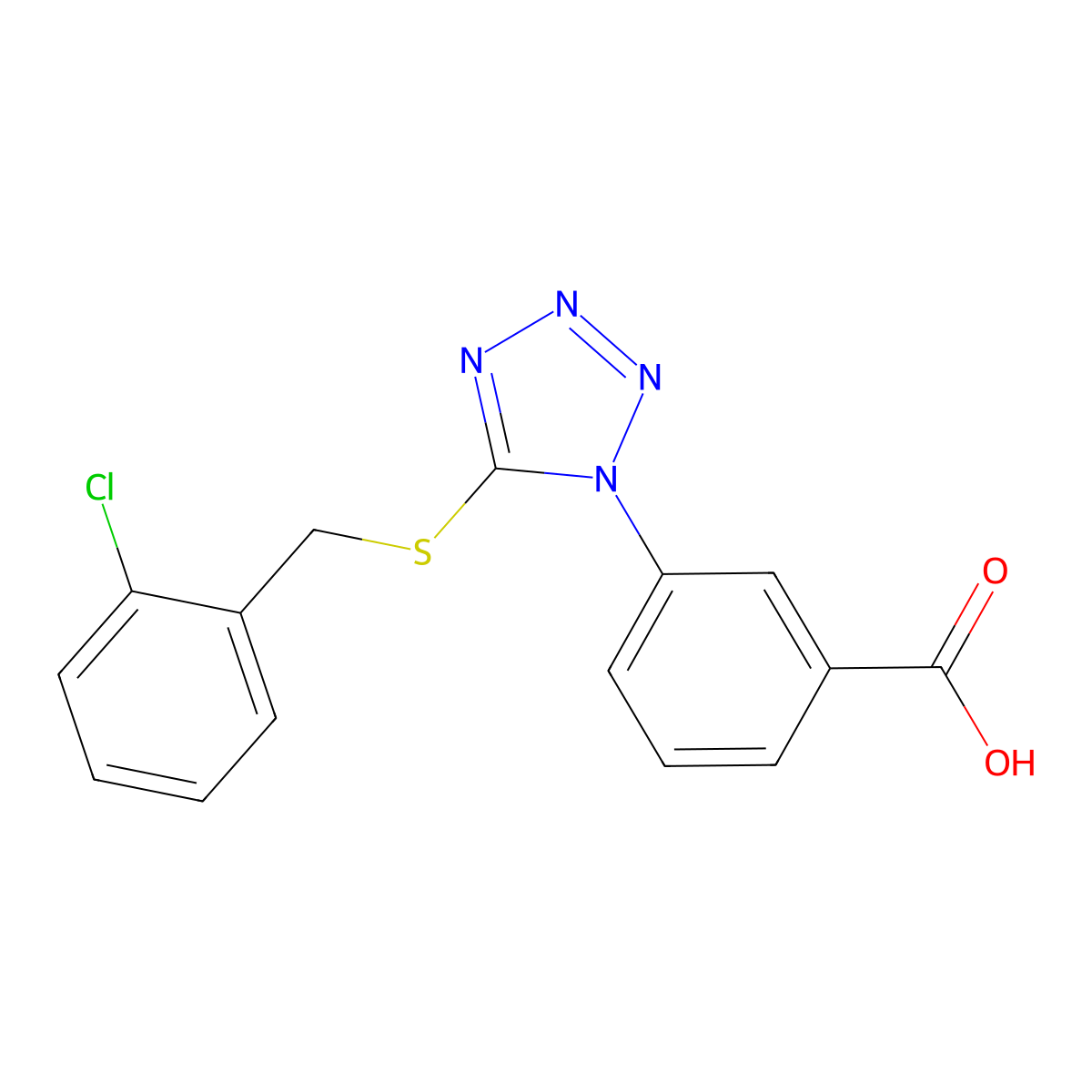 3-[5-[(2-Chlorophenyl)methylsulfanyl]tetrazol-1-yl]benzoic acid molecular structure, CAS 634172-13-7