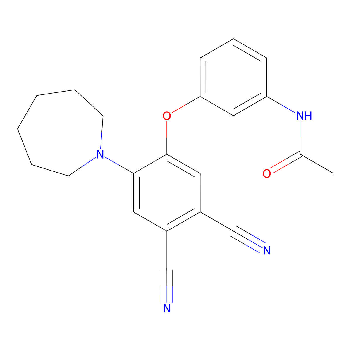 N-{3-[2-(1-azepanyl)-4,5-dicyanophenoxy]phenyl}acetamide molecular structure, CAS 634172-15-9