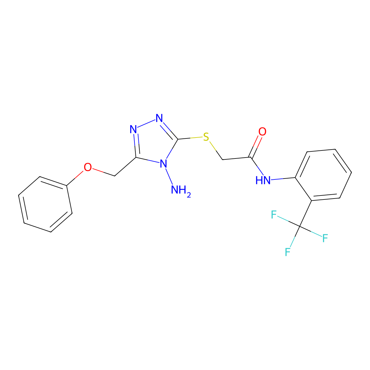 2-[[4-amino-5-(phenoxymethyl)-1,2,4-triazol-3-yl]sulfanyl]-N-[2-(trifluoromethyl)phenyl]acetamide molecular structure, CAS 634172-50-2