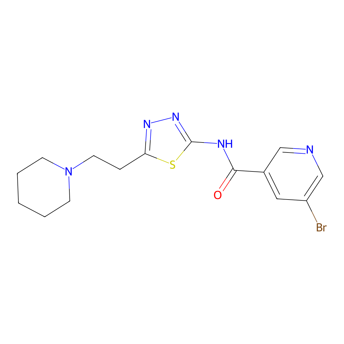 5-bromo-N-[5-(2-piperidin-1-ylethyl)-1,3,4-thiadiazol-2-yl]pyridine-3-carboxamide molecular structure, CAS 634172-58-0