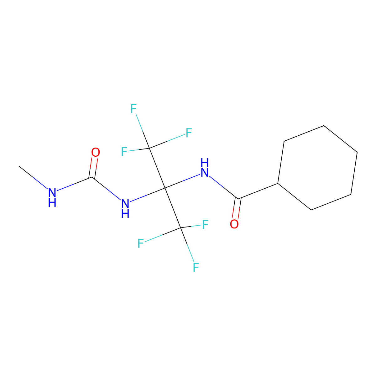 N-[1,1,1,3,3,3-hexafluoro-2-(methylcarbamoylamino)propan-2-yl]cyclohexanecarboxamide molecular structure, CAS 634172-94-4