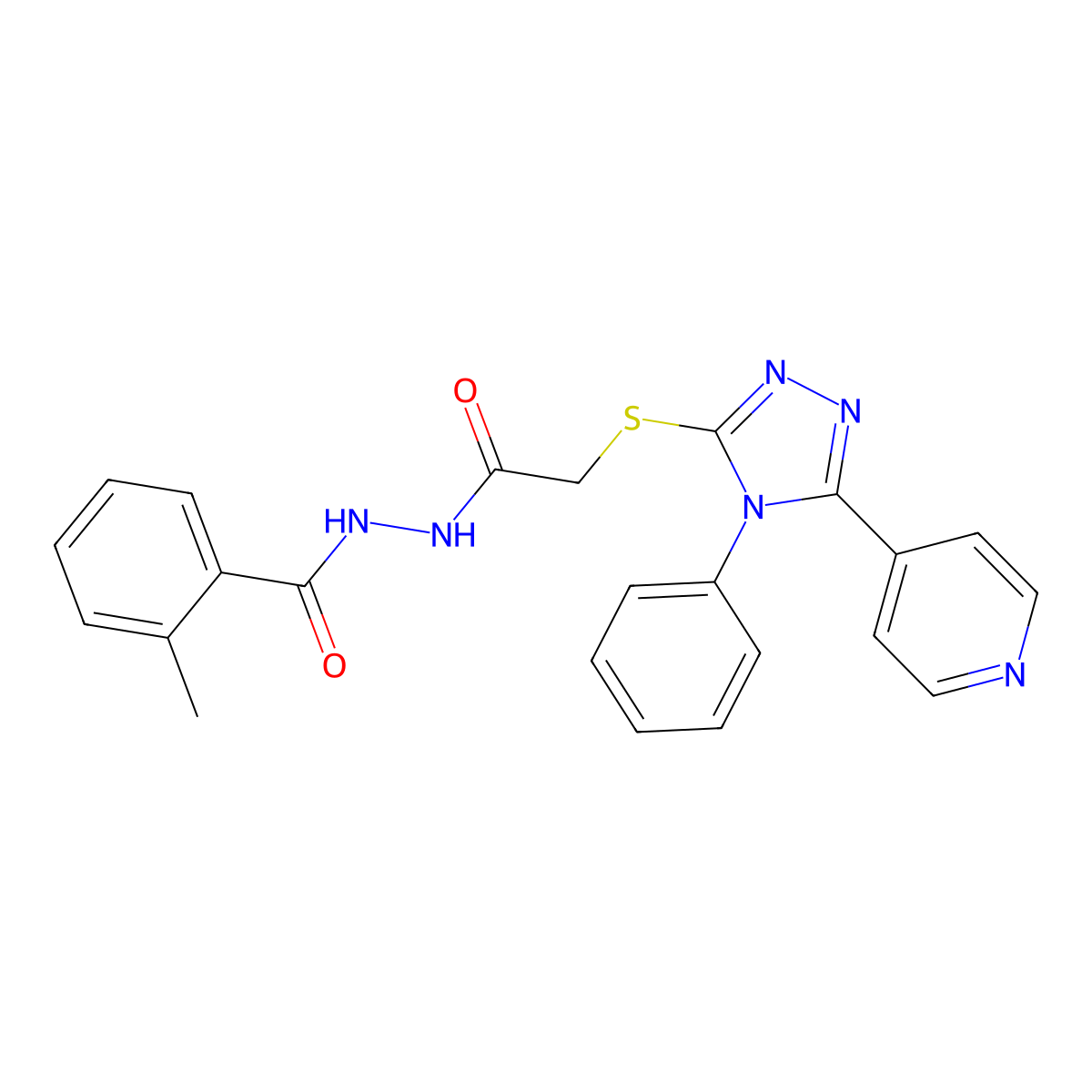 2-methyl-N'-[2-[(4-phenyl-5-pyridin-4-yl-1,2,4-triazol-3-yl)sulfanyl]acetyl]benzohydrazide molecular structure, CAS 634174-00-8