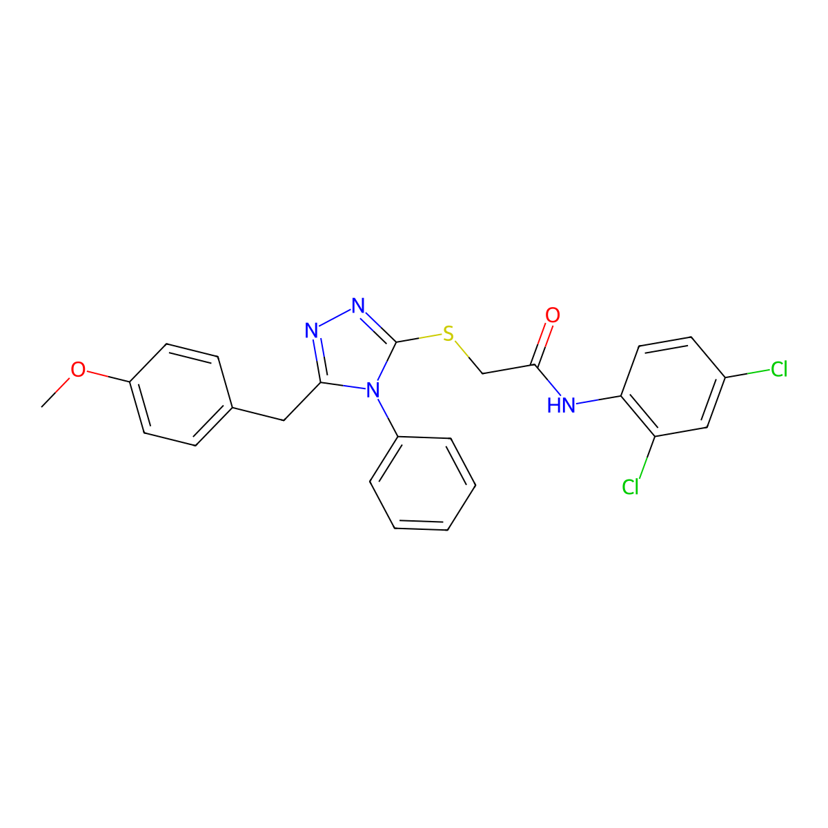 N-(2,4-dichlorophenyl)-2-[[5-[(4-methoxyphenyl)methyl]-4-phenyl-1,2,4-triazol-3-yl]sulfanyl]acetamide molecular structure, CAS 634174-03-1