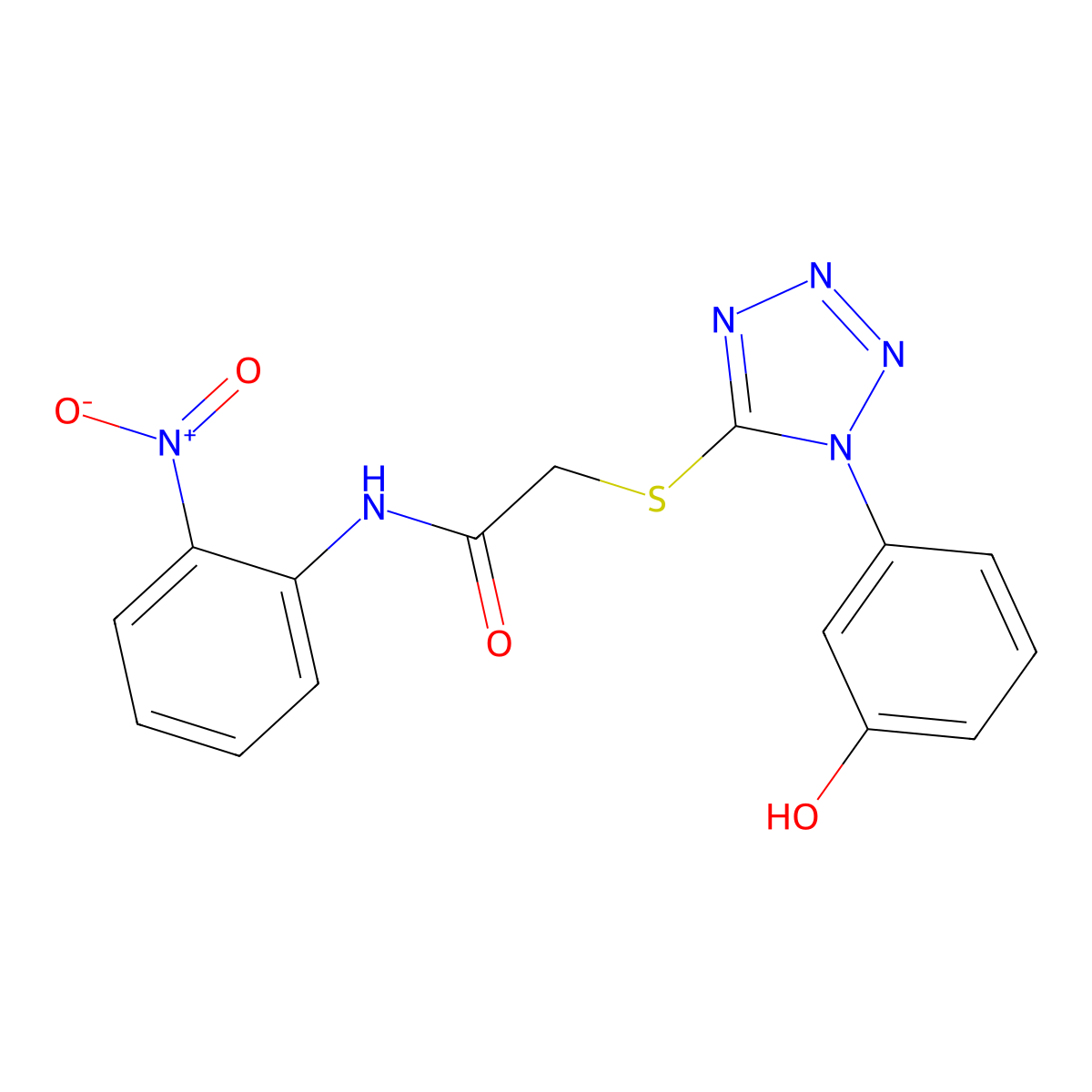 2-[1-(3-hydroxyphenyl)tetrazol-5-yl]sulfanyl-N-(2-nitrophenyl)acetamide molecular structure, CAS 634174-26-8