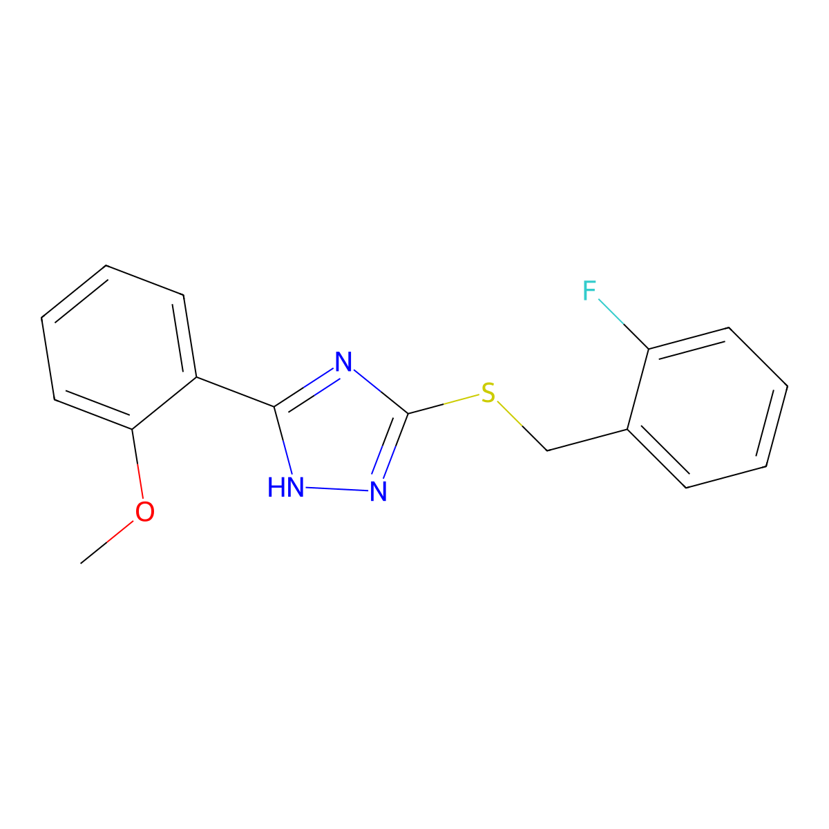 3-[(2-fluorophenyl)methylsulfanyl]-5-(2-methoxyphenyl)-1H-1,2,4-triazole molecular structure, CAS 634174-51-9