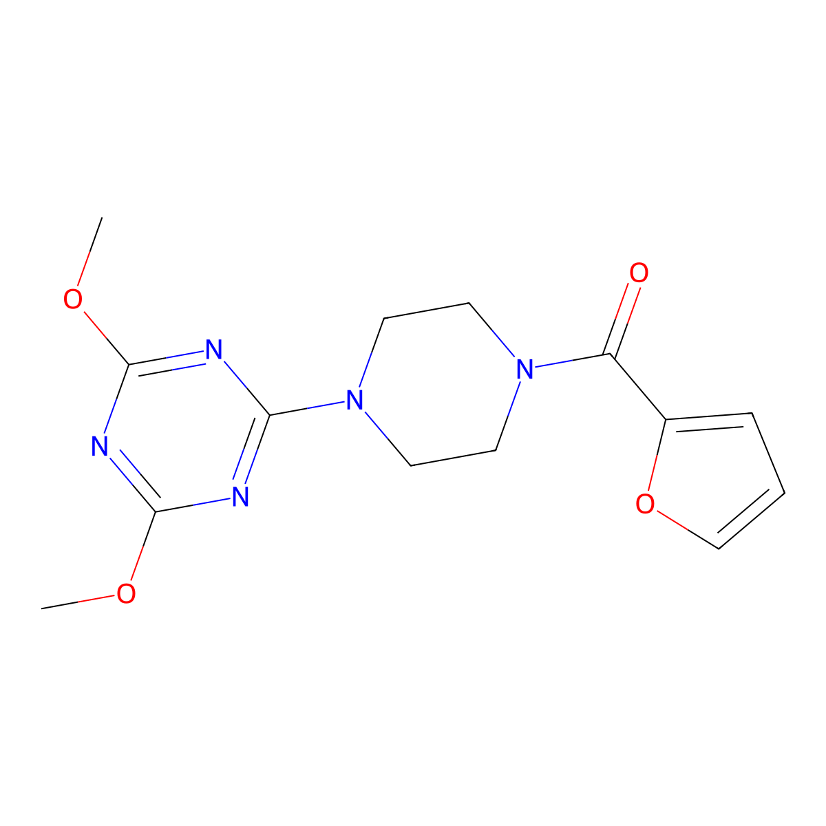 2-[4-(Furan-2-carbonyl)piperazin-1-yl]-4,6-dimethoxy-1,3,5-triazine molecular structure, CAS 634175-12-5