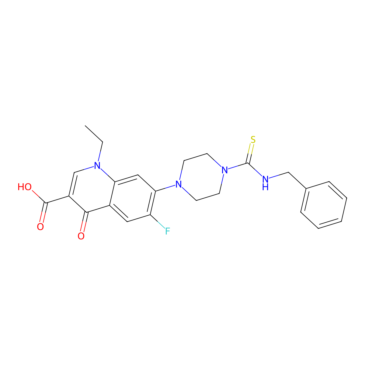 7-[4-(Benzylcarbamothioyl)piperazin-1-yl]-1-ethyl-6-fluoro-4-oxoquinoline-3-carboxylic acid molecular structure, CAS 634175-31-8