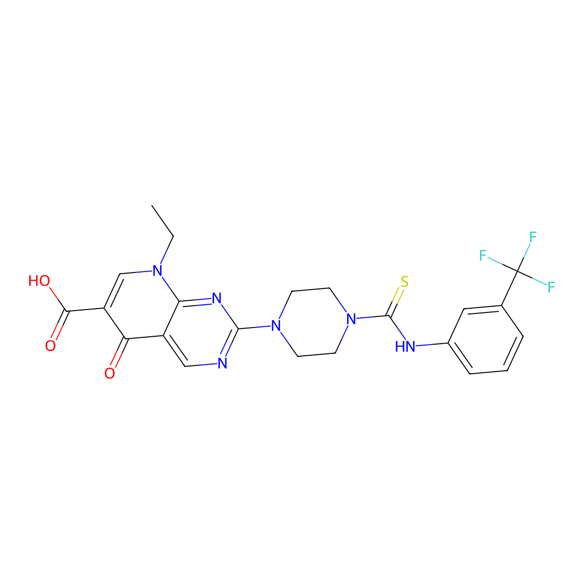 8-Ethyl-5-oxo-2-[4-[[3-(trifluoromethyl)phenyl]carbamothioyl]piperazin-1-yl]pyrido[2,3-d]pyrimidine-6-carboxylic acid molecular structure, CAS 634175-34-1