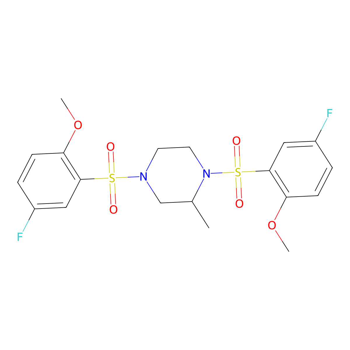 1,4-Bis((5-fluoro-2-methoxyphenyl)sulfonyl)-2-methylpiperazine molecular structure, CAS 634175-80-7