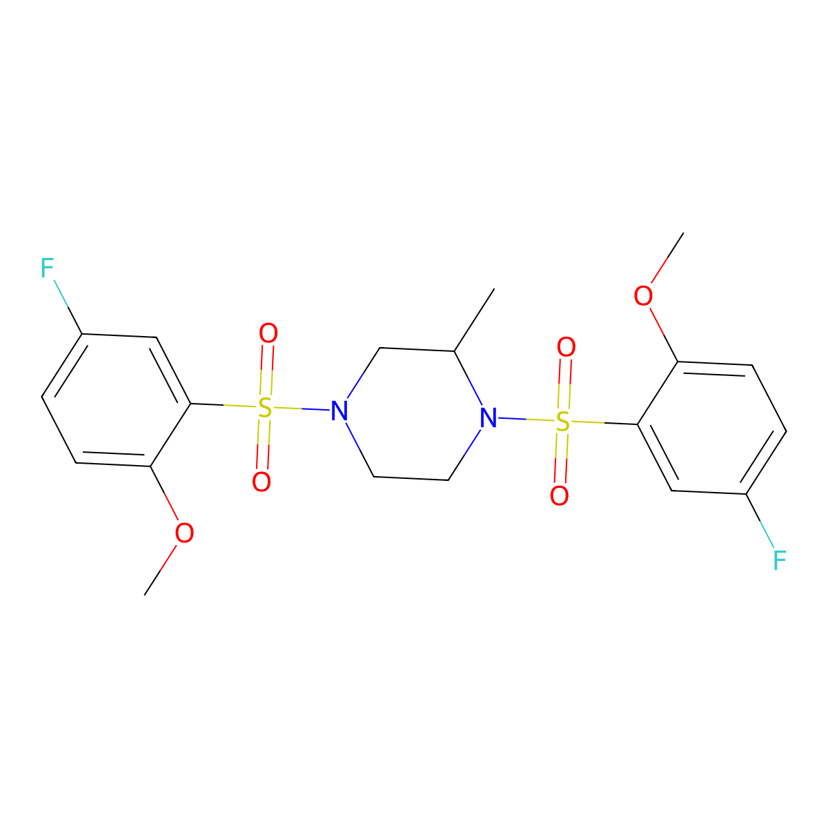 1,4-Bis((5-fluoro-2-methoxyphenyl)sulfonyl)-2-methylpiperazine molecular structure, CAS 634175-80-7