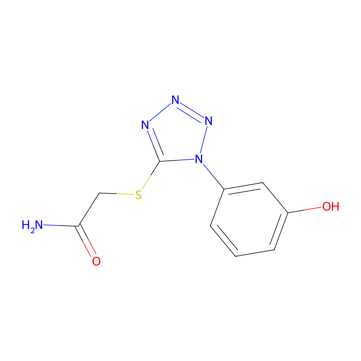 2-[1-(3-Hydroxyphenyl)tetrazol-5-yl]sulfanylacetamide molecular structure, CAS 634176-28-6
