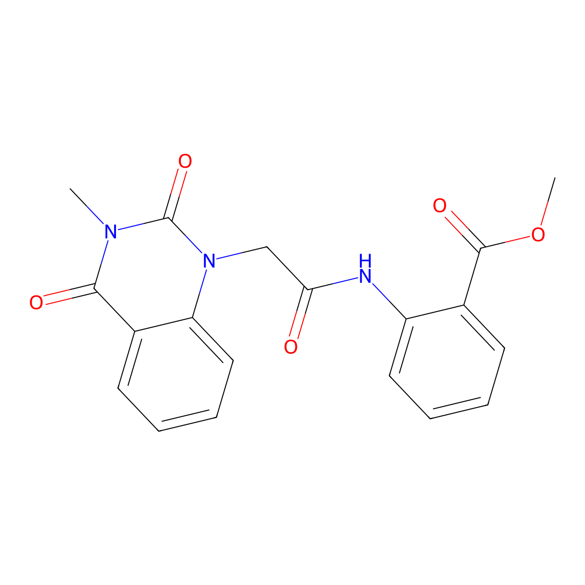 Methyl 2-[[2-(3-methyl-2,4-dioxoquinazolin-1-yl)acetyl]amino]benzoate molecular structure, CAS 634176-43-5