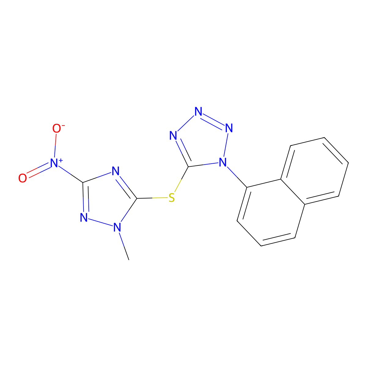 5-[(2-Methyl-5-nitro-1,2,4-triazol-3-yl)sulfanyl]-1-naphthalen-1-yltetrazole molecular structure, CAS 634176-46-8