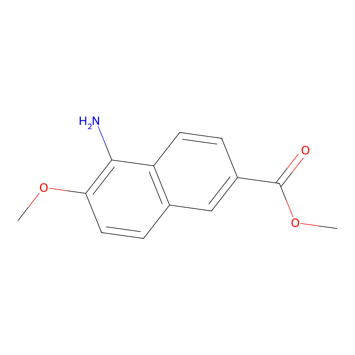 Methyl 5-amino-6-methoxynaphthalene-2-carboxylate molecular structure, CAS 634197-14-1