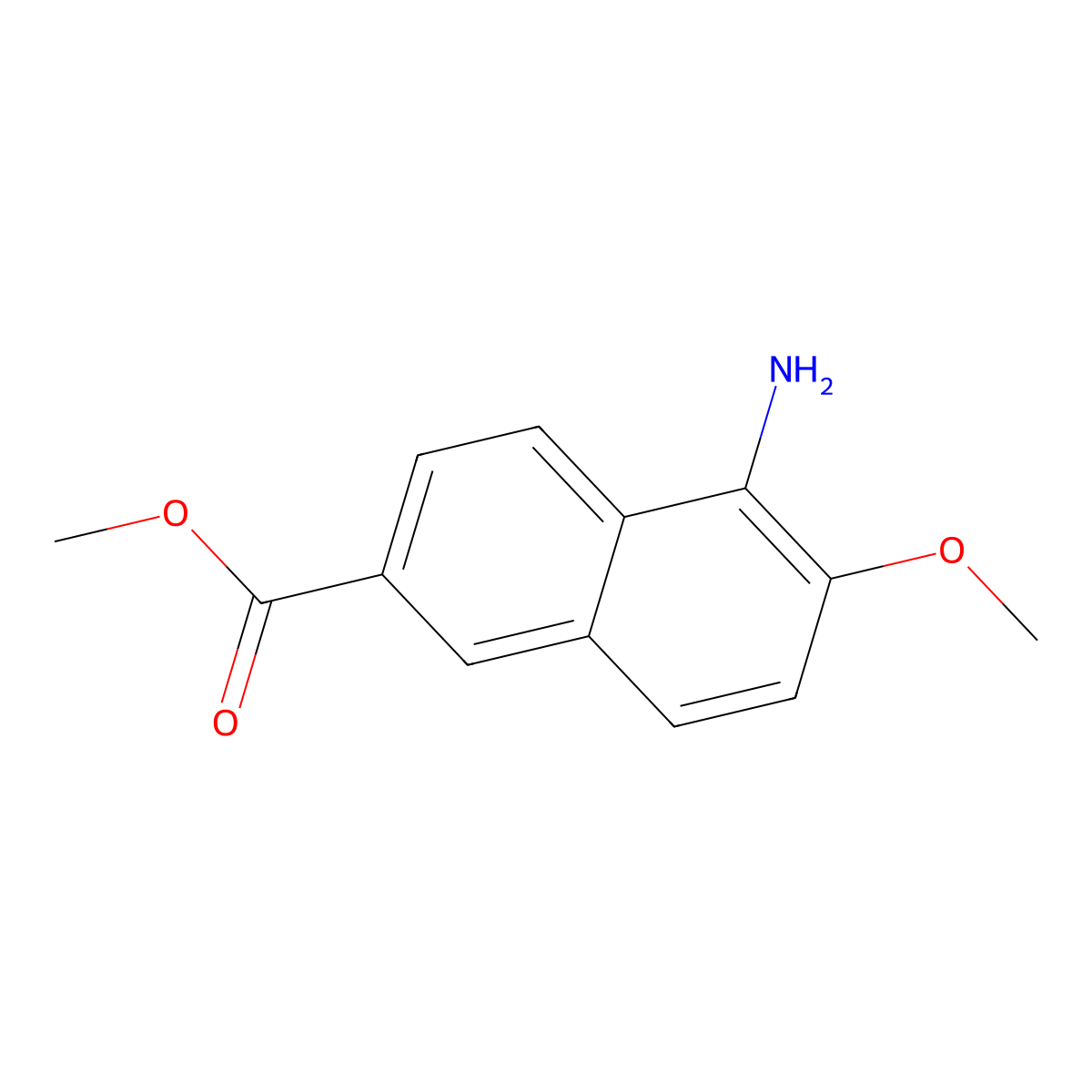 Methyl 5-amino-6-methoxynaphthalene-2-carboxylate molecular structure, CAS 634197-14-1