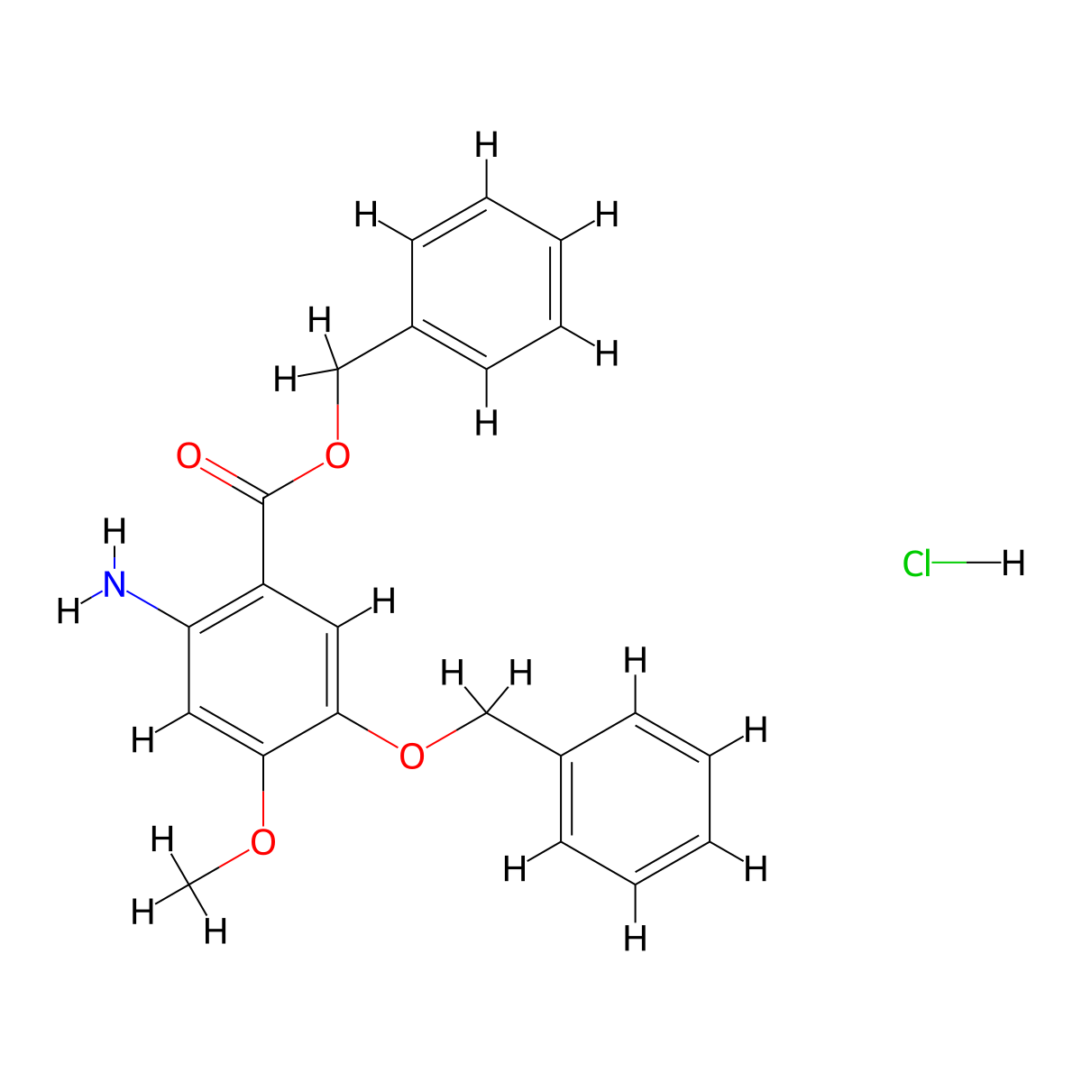 Benzyl 2-amino-5-(benzyloxy)-4-methoxybenzoate hydrochloride molecular structure, CAS 634197-80-1