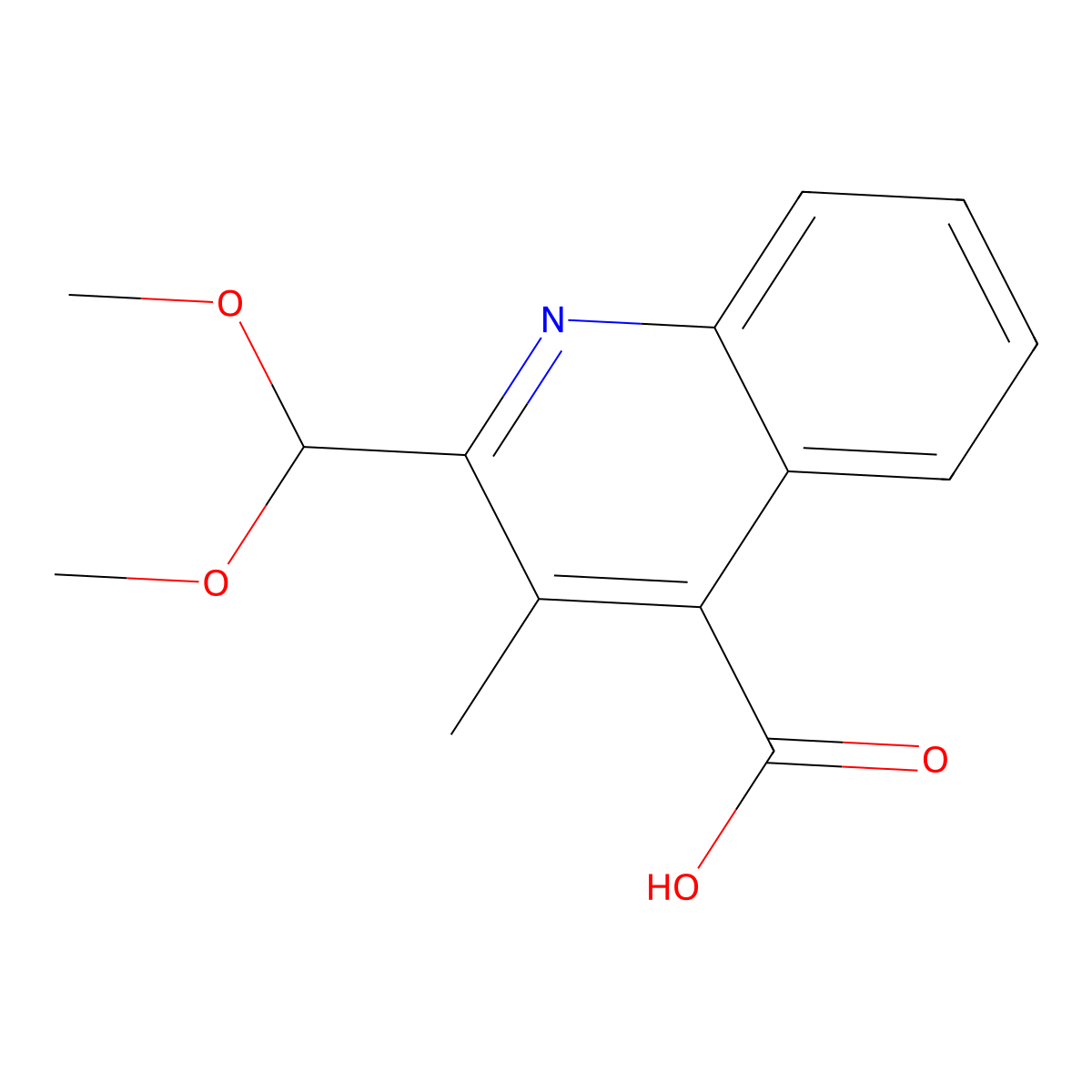 2-(Dimethoxymethyl)-3-methylquinoline-4-carboxylic acid molecular structure, CAS 6342-52-5