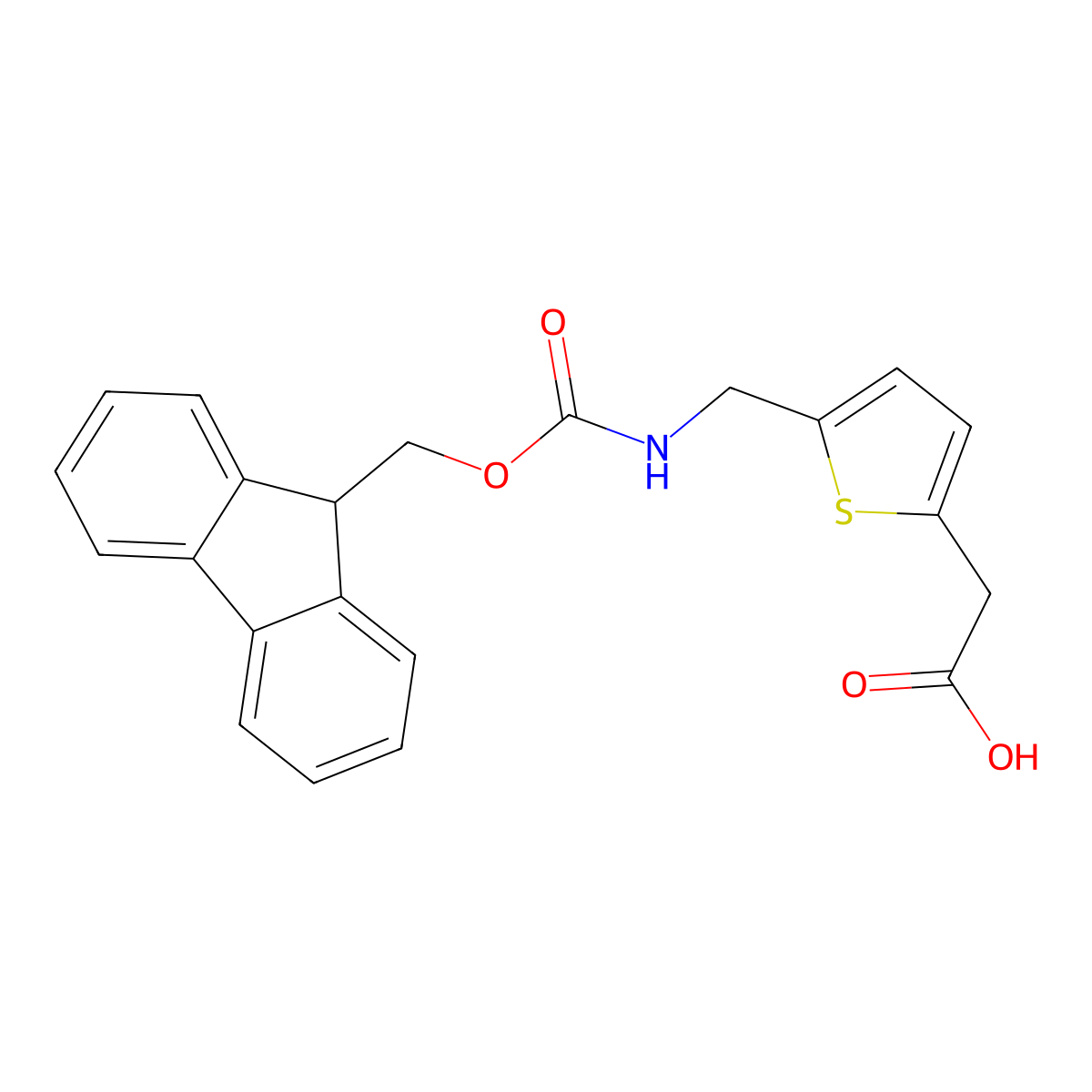 2-{5-[({[(9H-fluoren-9-yl)methoxy]carbonyl}amino)methyl]thiophen-2-yl}acetic acid molecular structure, CAS 634204-28-7