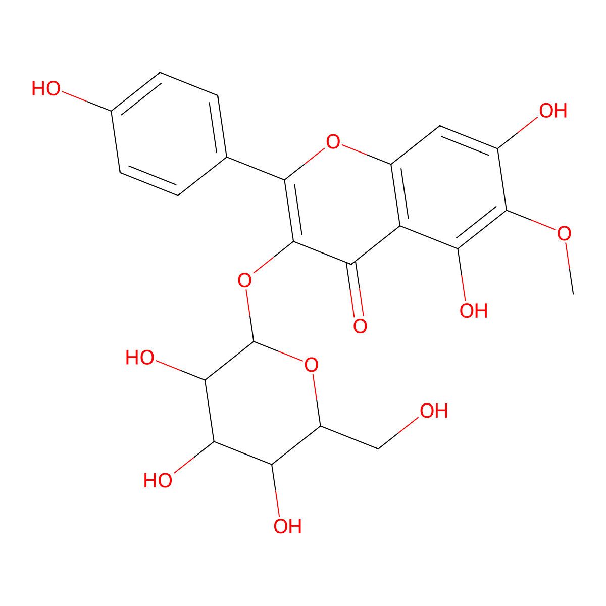 6-Methoxykaempferol 3-glucoside molecular structure, CAS 63422-27-5