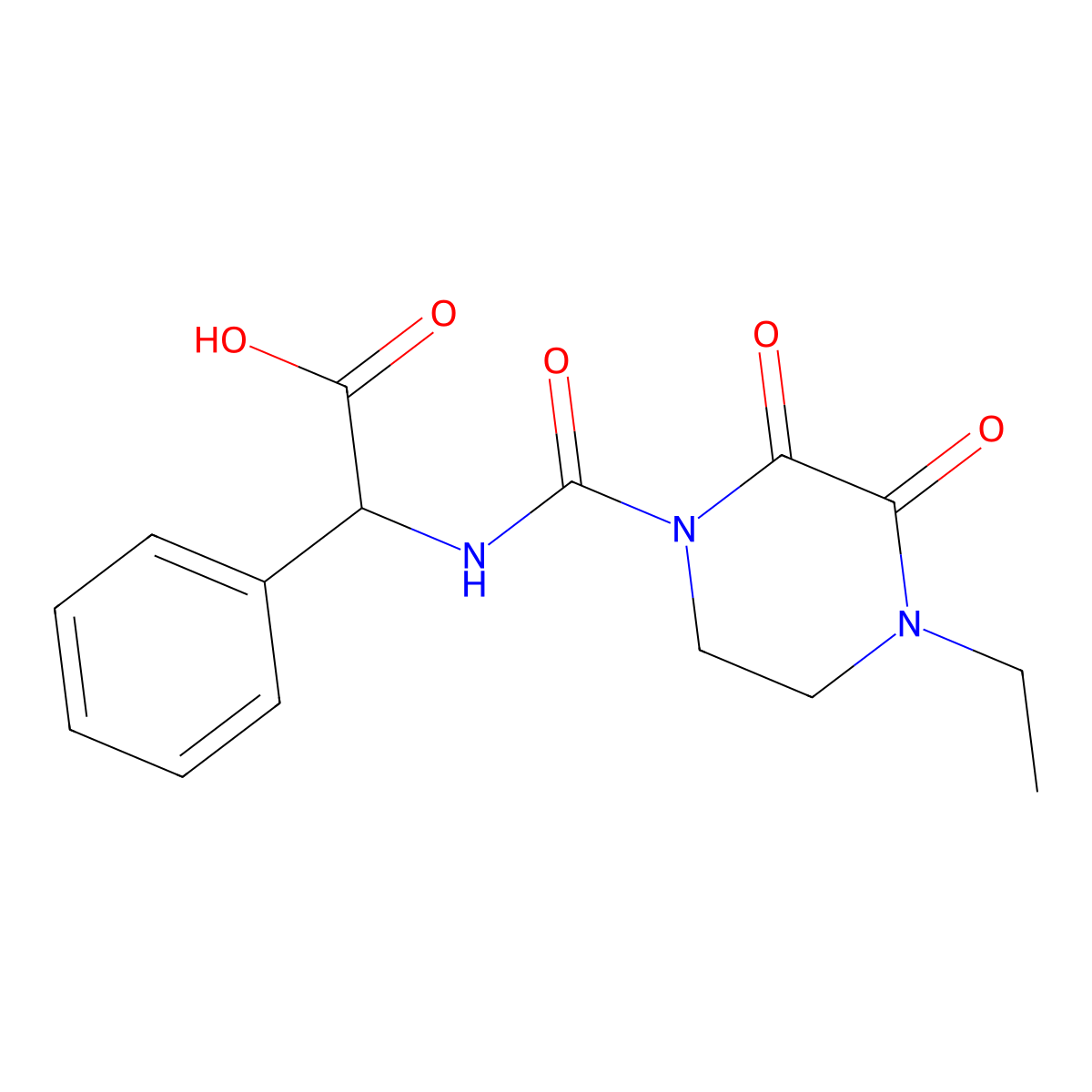(R)-2-(4-Ethyl-2,3-dioxopiperazine-1-carboxamido)-2-phenylacetic acid molecular structure, CAS 63422-71-9