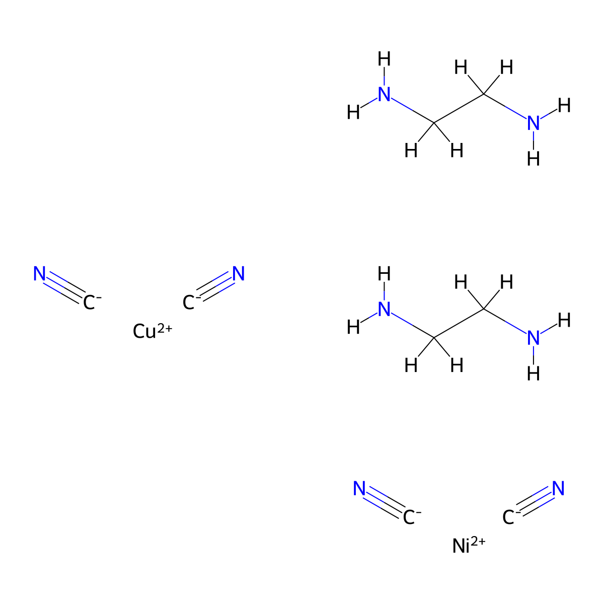 Copper(2+), bis(1,2-ethanediamine-kappaN1,kappaN2)-, (SP-4-1)-tetrakis(cyano-kappaC)nickelate(2-) (1:1) molecular structure, CAS 63427-32-7