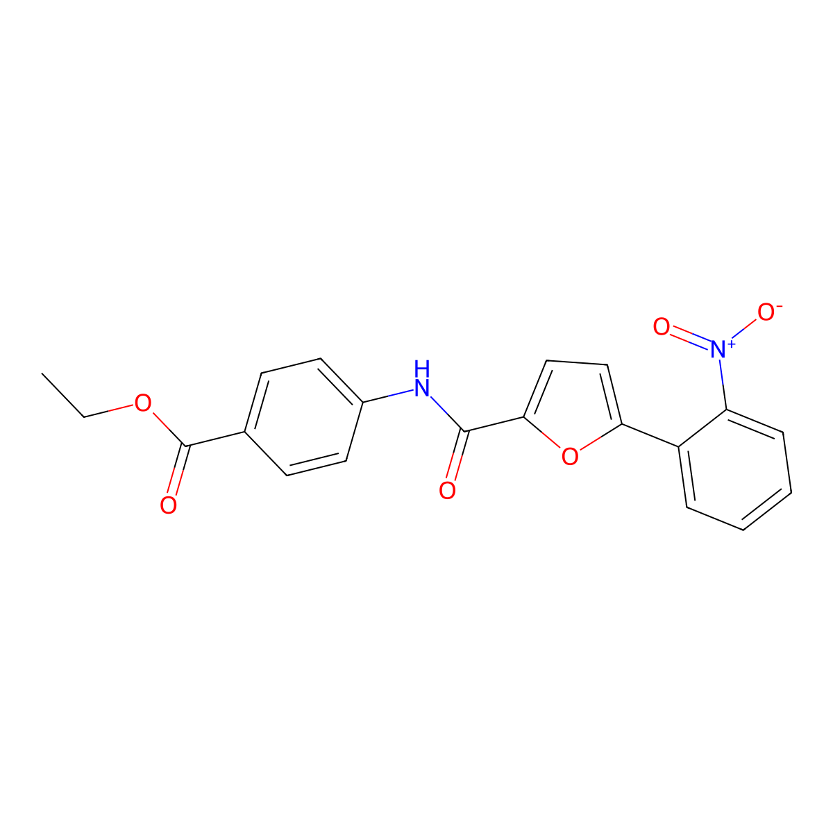 Ethyl 4-[[5-(2-nitrophenyl)furan-2-carbonyl]amino]benzoate molecular structure, CAS 6343-07-3