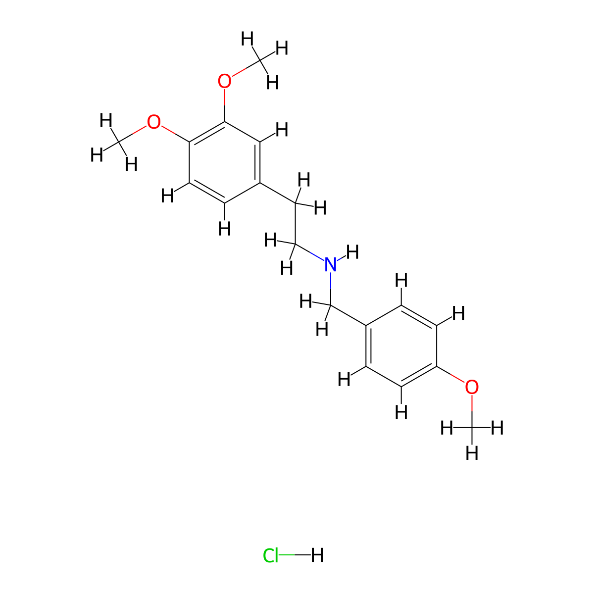Benzeneethanamine, 3,4-dimethoxy-N-((4-methoxyphenyl)methyl)-, hydrochloride molecular structure, CAS 63434-00-4